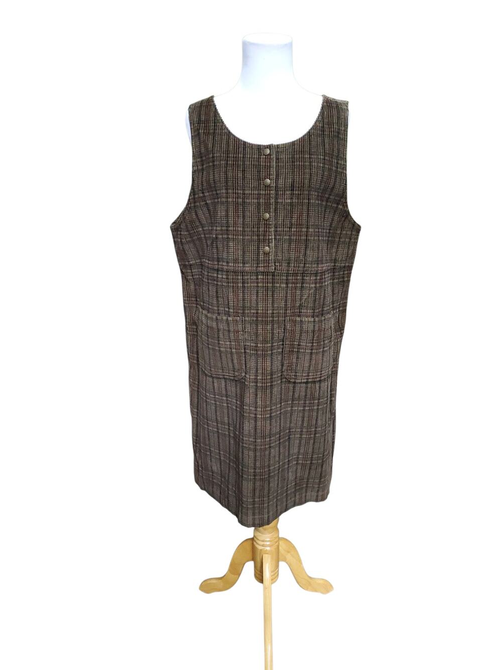 Vintage LL Bean Tartan Plaid Corduroy Jumper Dress Modest Cabin Grandma Gorp 12